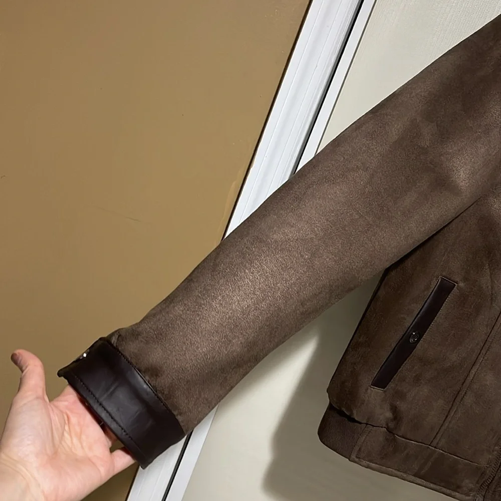 NWOT F COLLECTIONS Men’s Faux Suede Leather Bomber Jacket SZ XXL Made In Italy - Picture 6 of 15